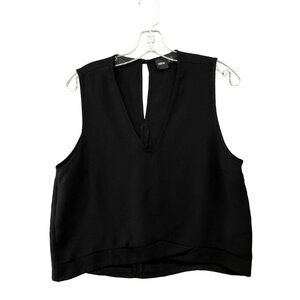 Asos Sleeveless Blouse Womens Size 10 Black Plunge V-Neck Tank Crop Flowy